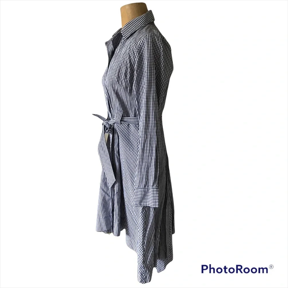 Kikilynn Navy & White gingham Long sleeve cotton Shirt Dress Size 4 - Picture 3 of 11